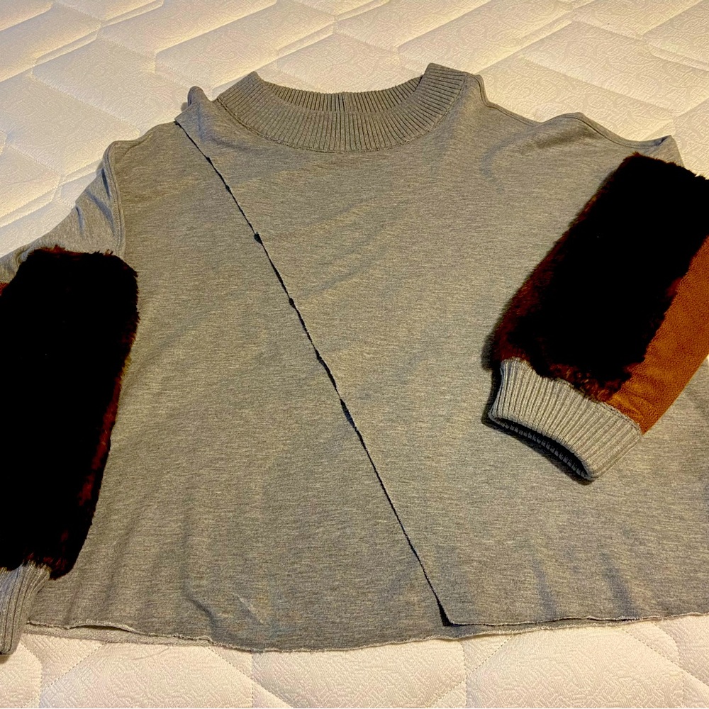 Liberty Garden jersey knit top with faux fur and faux suede.